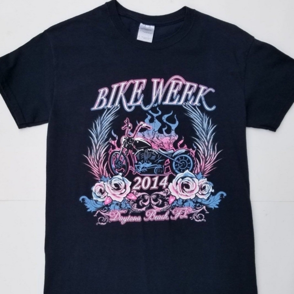 Bike Week Daytona 2014 Womens Tshirt Gildan Black Size Small EUC Floral Biker